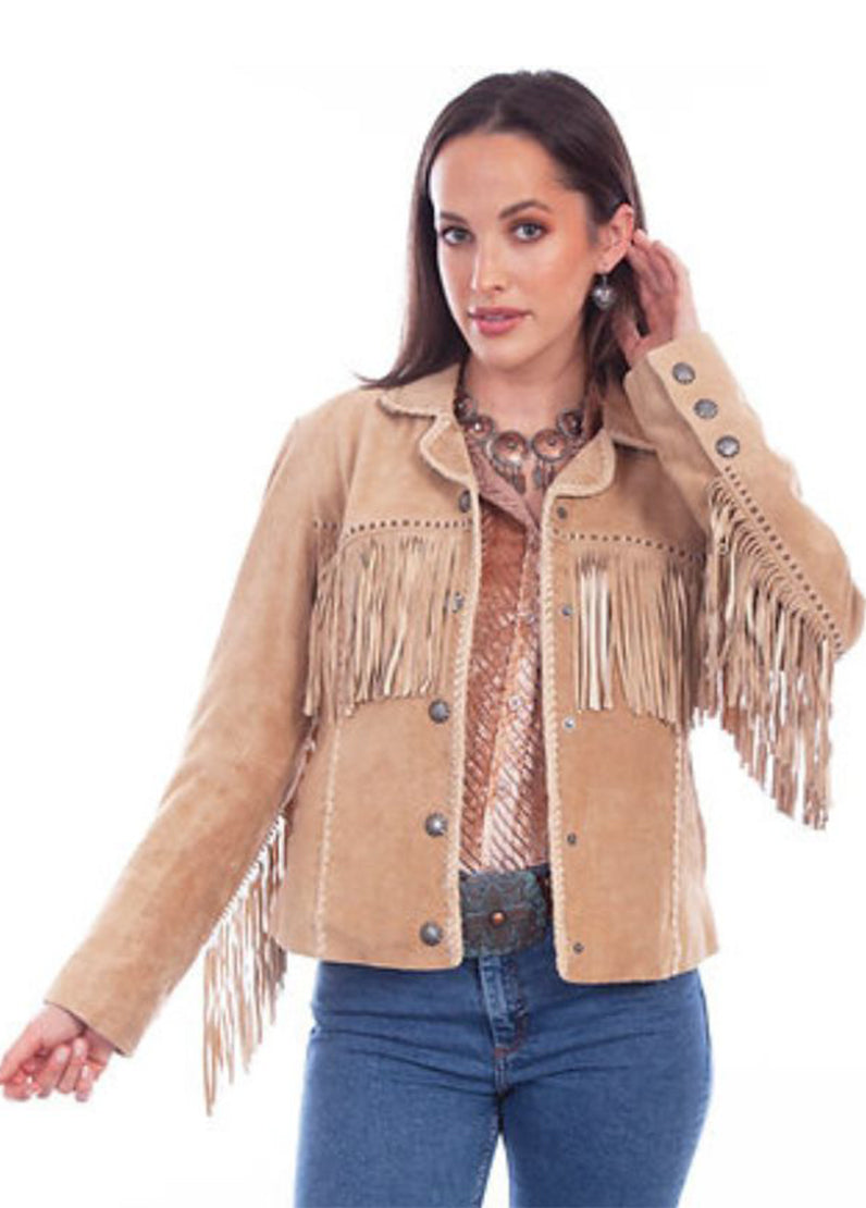 Women's Tan Suede Fringe Western Jacket – Vintage Cowboy Leather Style Tassel Coat