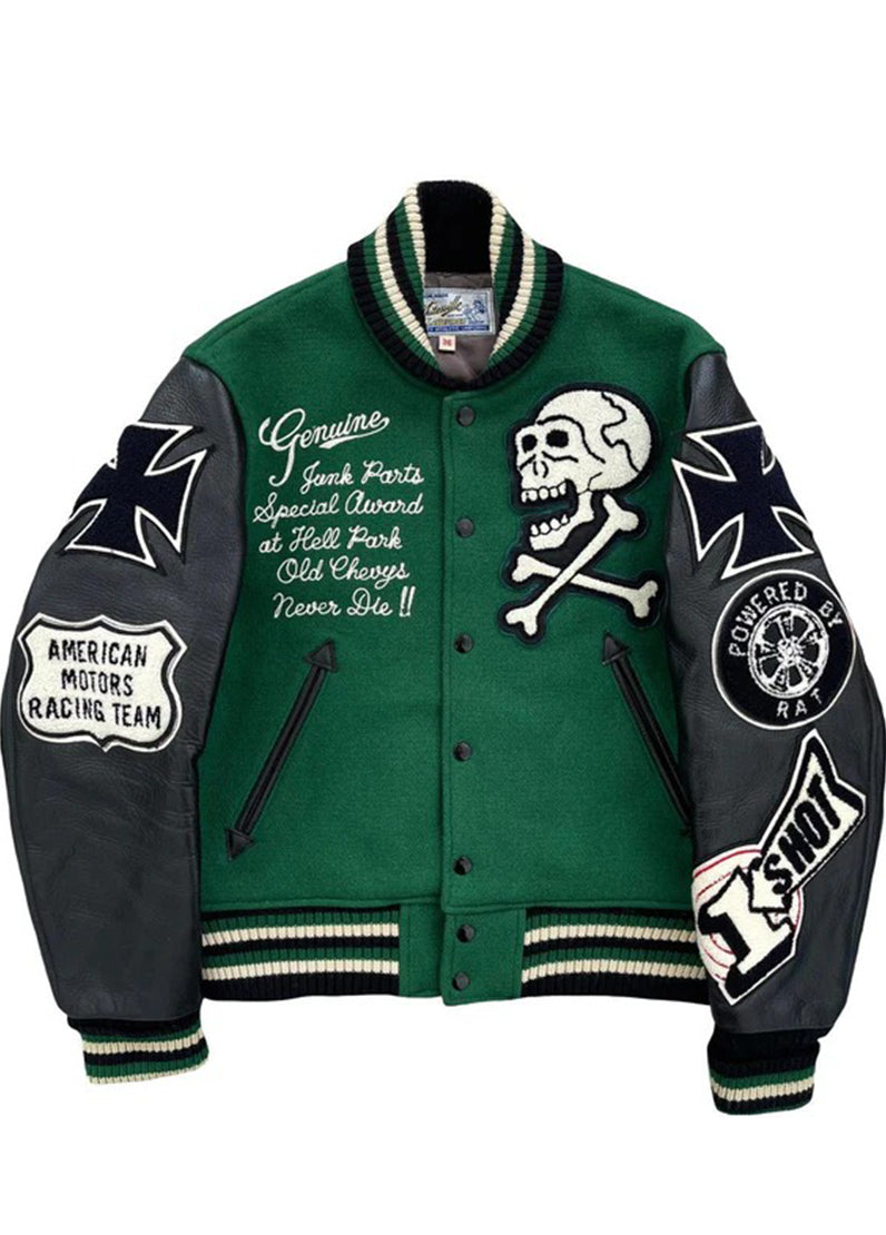 Men's Green Chevy Lover II Varsity Jacket | Premium Wool & Leather Baseball Jacket - The Western Jacket
