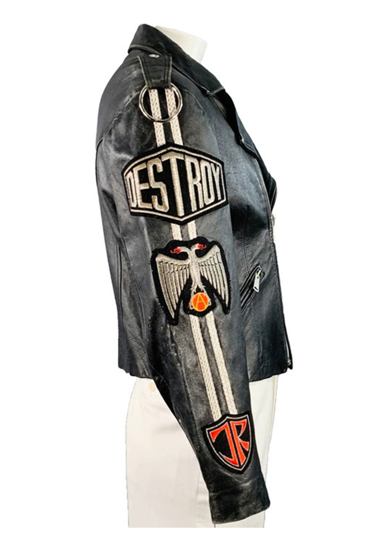 Men’s Black Classic Biker Leather Jacket with Embroidered Patches – Genuine Leather by The Western Jacket