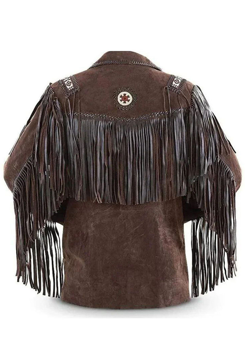 Men’s Western Fringe Leather Jacket Brown Cowboy Suede Tassel Jacket Vintage Ranch Wear Native Inspired Leather Coat