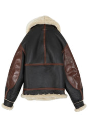 Men’s Vintage B3 Shearling Aviator Flight Jacket – Black & Brown Leather Winter Bomber Jacket