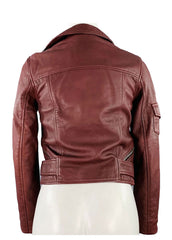 Women’s Maroon Biker Leather Jacket – Genuine Leather by The Western Jacket