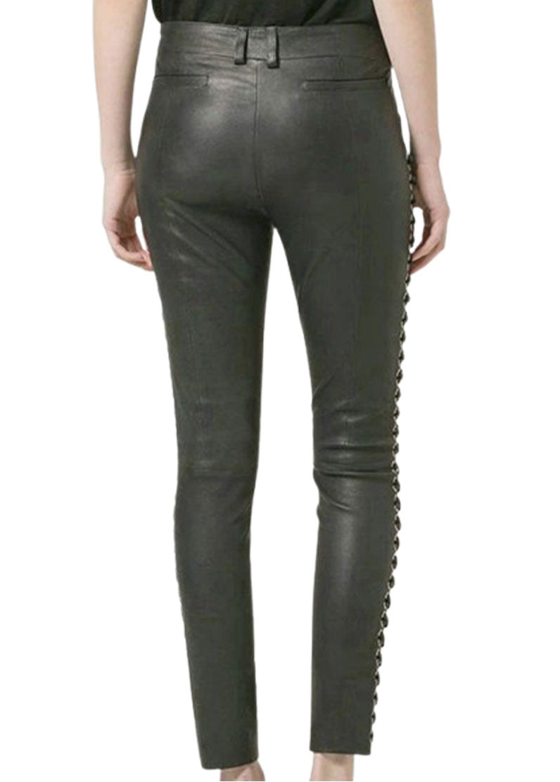 Women’s Genuine Leather Lace-Up Skinny Pants – The Western Jacket