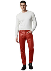 Men’s Red Genuine Leather Pants – The Western Jacket
