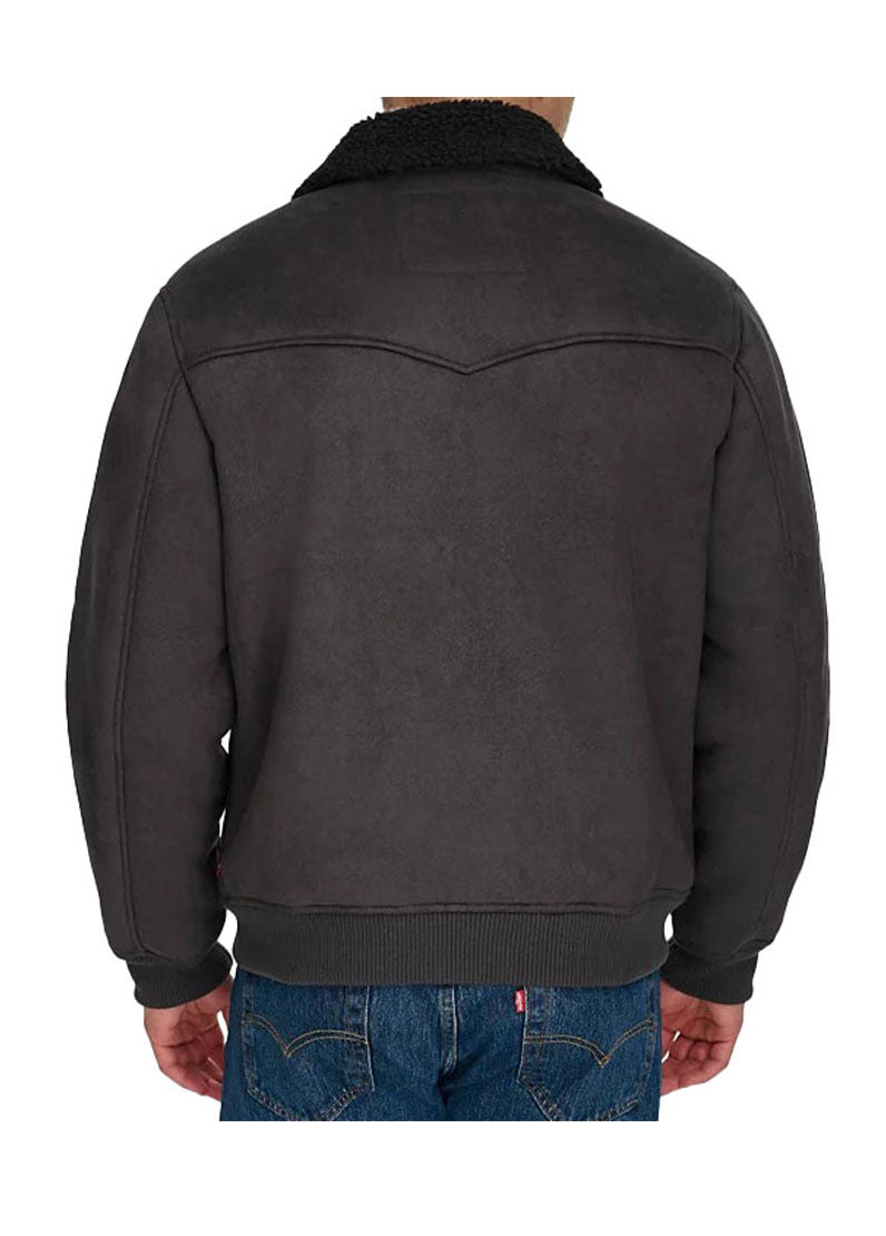 Men’s Black Suede Shearling Bomber Jacket – Genuine Suede Leather by The Western Jacket