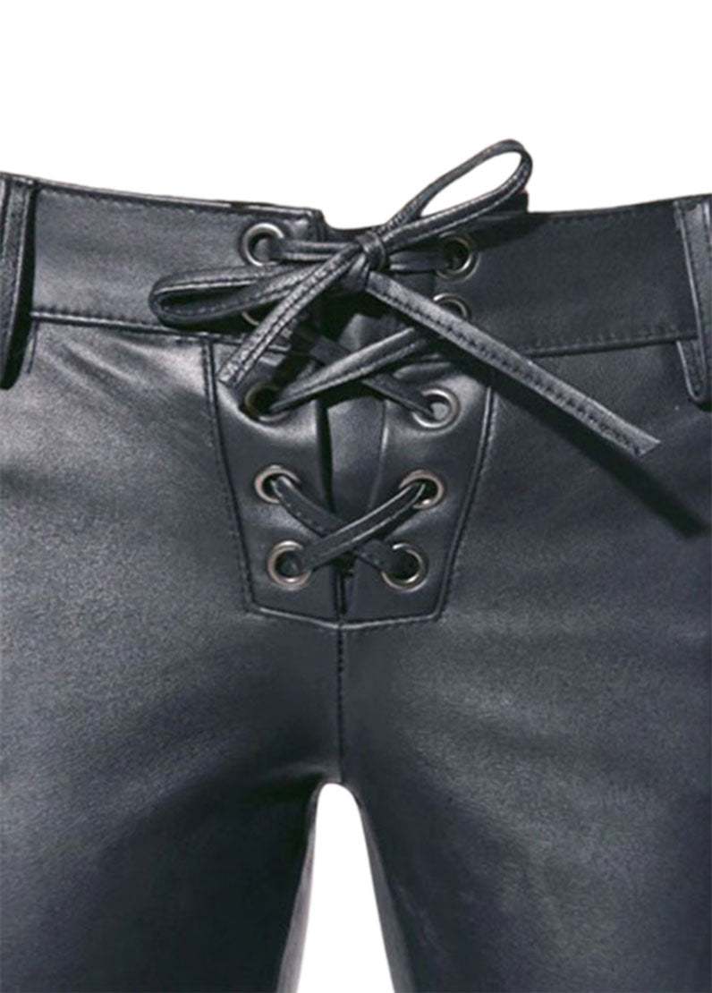 Women’s Black Genuine Leather Lace-Up Skinny Pants – The Western Jacket