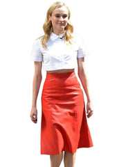 Women’s Genuine Leather Red Midi Skirt by The Western Jacket