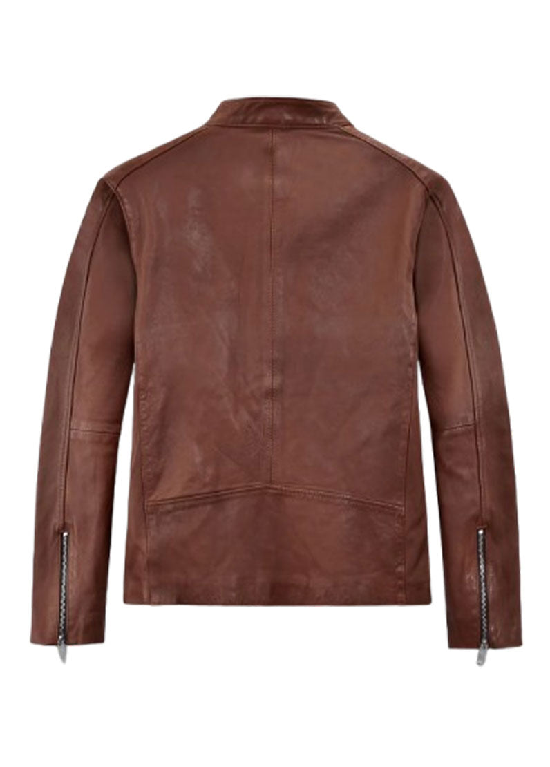 Men’s Brown Cafe Racer Leather Jacket – Classic Motorcycle Style by The Western Jacket