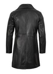 Men’s Genuine Black Leather Long Trench Coat