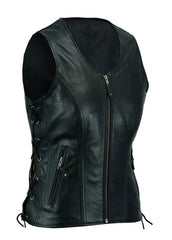Women’s Black Leather Vest – Lace-Up Sides Motorcycle Style | The Western Jacket