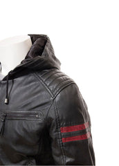 Men’s Black Hooded Biker Leather Jacket – Genuine Leather Motorcycle Style by The Western Jacket