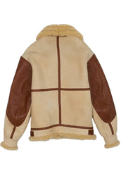 Men's B3 Shearling Aviator Flight Jacket Beige & Brown Leather Trim Winter Bomber Jacket