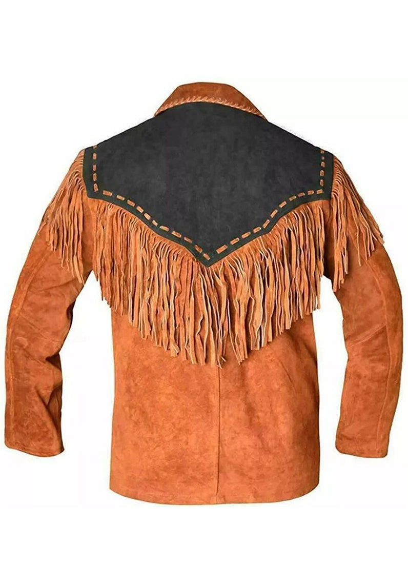Men’s Western Fringe Suede Leather Jacket – Native Inspired Cowboy Coat, Vintage Ranch Wear, Handmade Brown Western Fashion Jacket