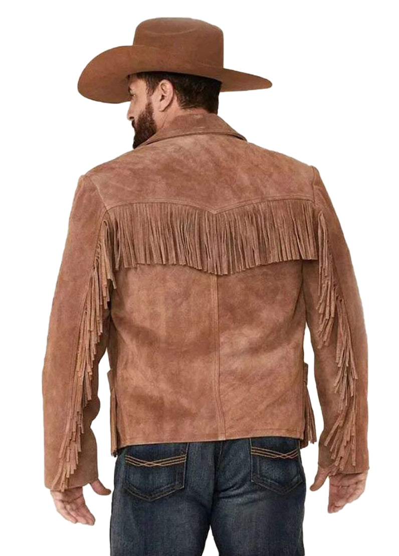 Men's Western Fringe Suede Leather Jacket – Vintage Cowboy Brown Tassel Jacket