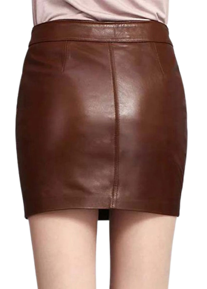 Women’s Genuine Brown Leather Mini Skirt – The Western Jacket