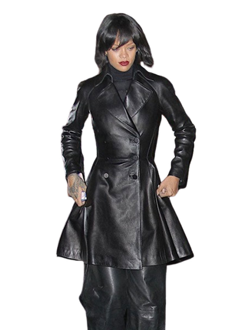 Women’s Black Flared Genuine Leather Long Coat | The Western Jacket