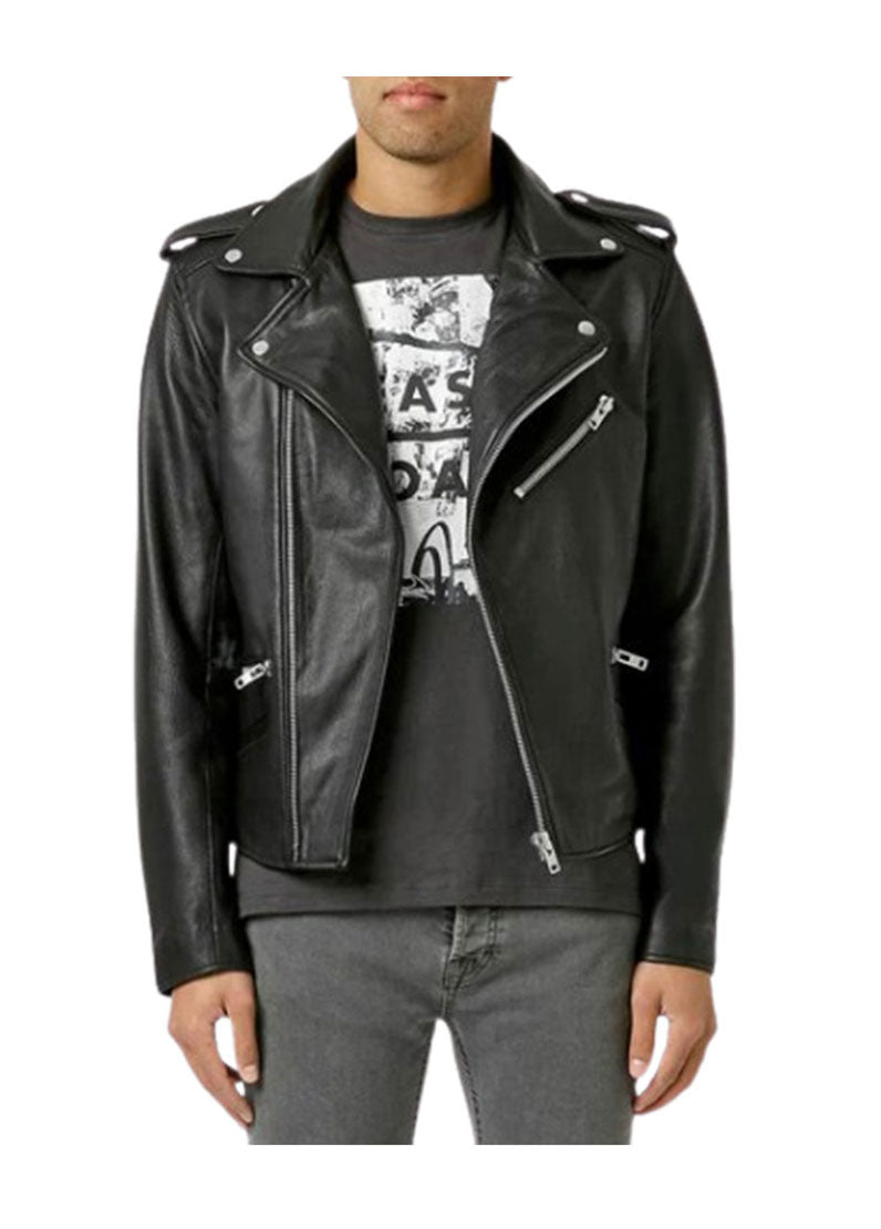 Men’s Classic Black Biker Leather Jacket