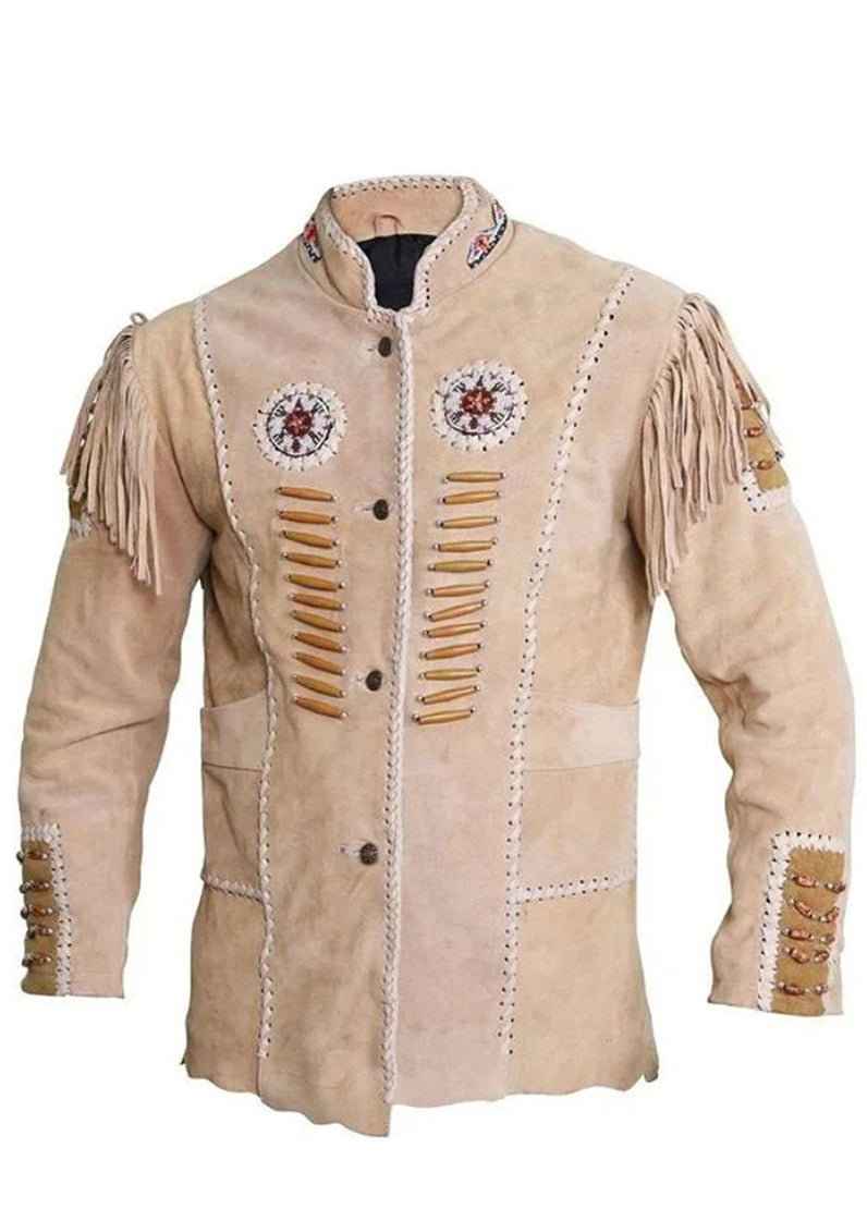 Men’s Native American Inspired Buckskin Leather Jacket – Western Fringe Beaded Suede Coat for Men | The Western Jacket