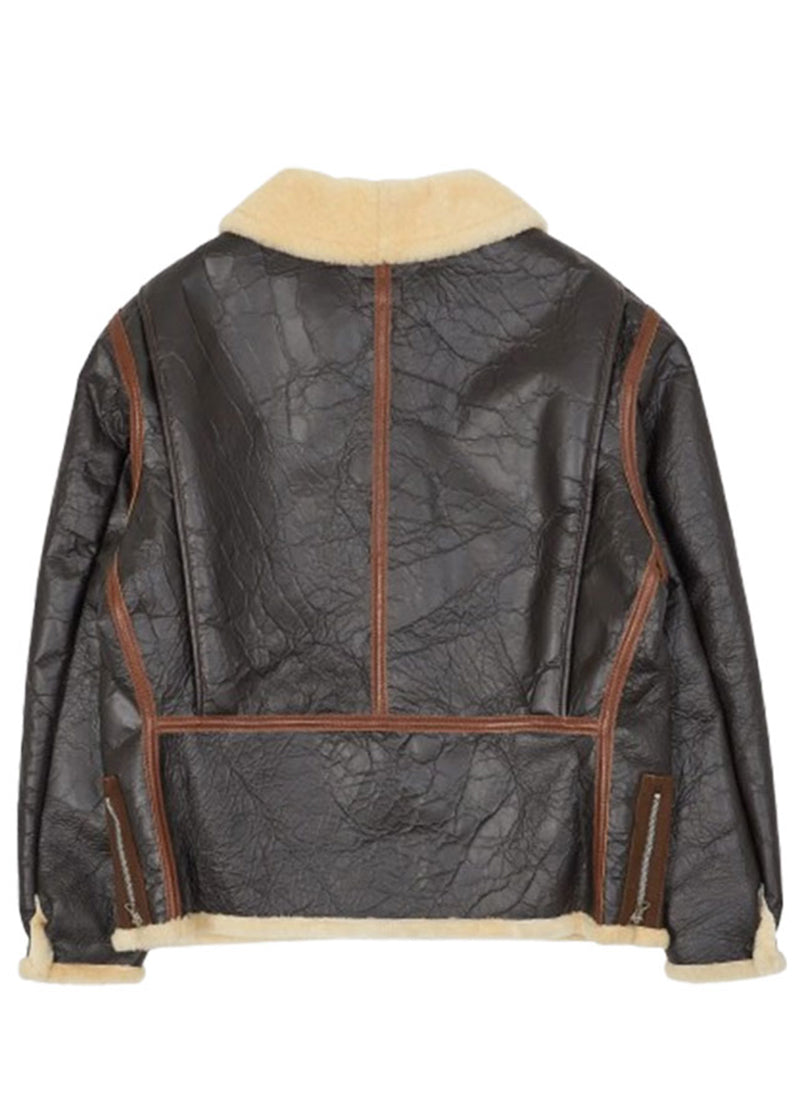 Men's Vintage Shearling Aviator Leather Jacket – Brown & Black Winter Pilot Bomber Jacket