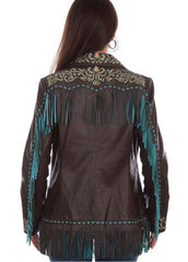 Women's Western Fringe Leather Jacket – Brown Embroidered Cowboy Jacket with Turquoise Fringe | Premium Western Style by The Western Jacket