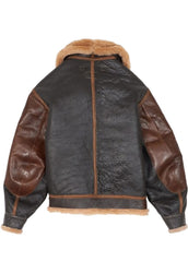 Men's Vintage B3 RAF Shearling Aviator Leather Jacket – Brown & Black Winter Flight Bomber Coat