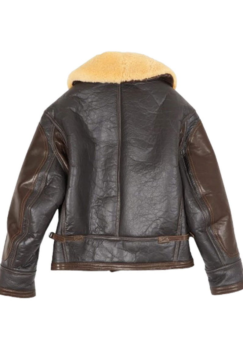 Men's Heritage Shearling Collar Aviator Leather Jacket – Vintage Brown Winter Bomber Jacket