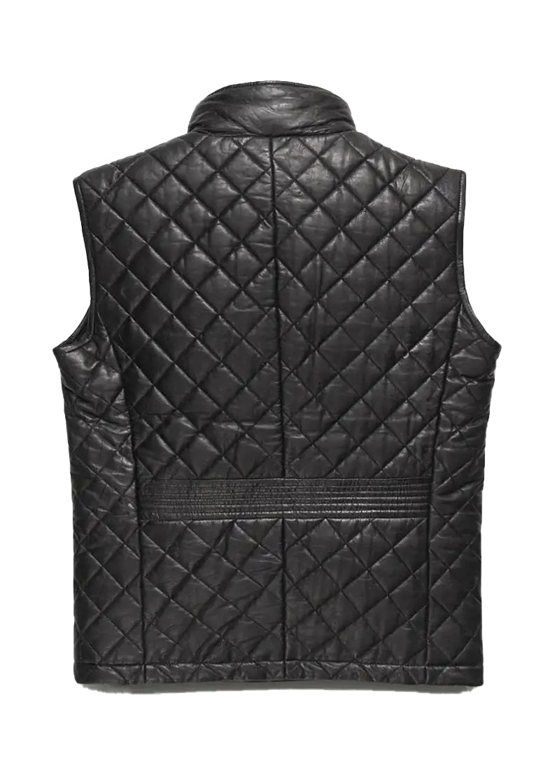 Men’s Black Quilted Leather Vest – Premium Puffer Style | The Western Jacket