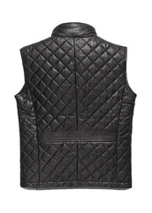 Men’s Black Quilted Leather Vest – Premium Puffer Style | The Western Jacket