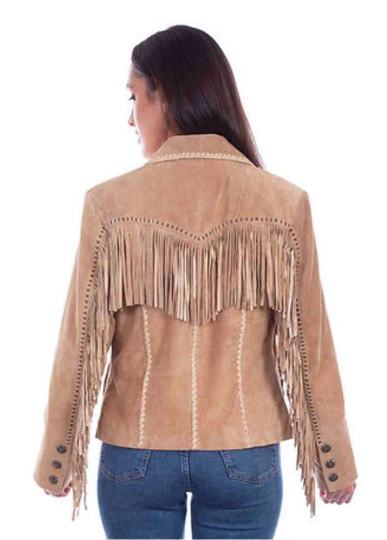 Women's Tan Suede Fringe Western Jacket – Vintage Cowboy Leather Style Tassel Coat