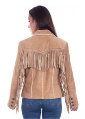 Women's Tan Suede Fringe Western Jacket – Vintage Cowboy Leather Style Tassel Coat