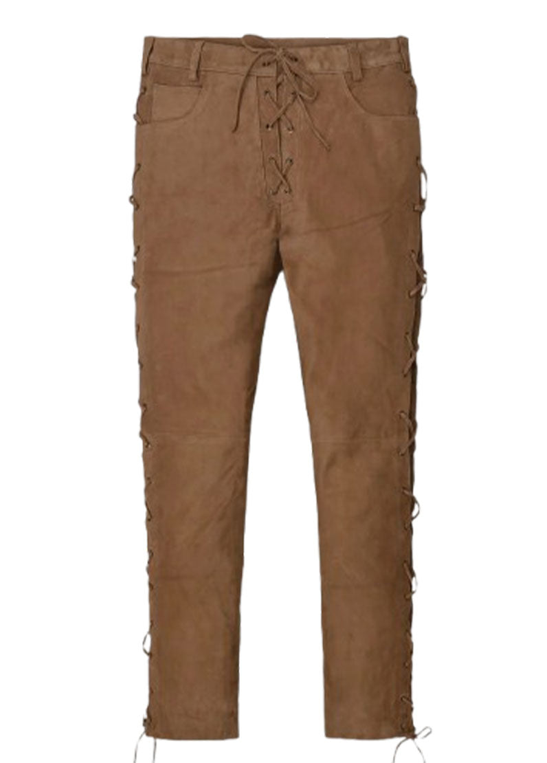 Men’s Brown Suede Leather Lace-Up Pants – Western Style by The Western Jacket