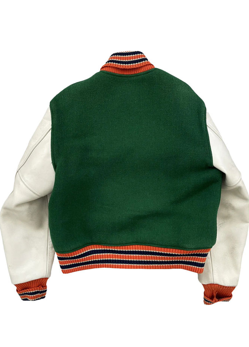 Men's Green & White Ghost Dunk Varsity Jacket | Premium Wool & Leather Baseball Letterman Jacket | The Western Jacket