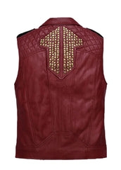 Men’s Red Biker Leather Vest with Studded Back – Premium Motorcycle Style | The Western Jacket