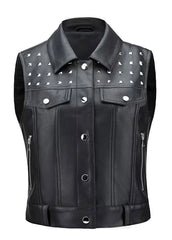 Women’s Black Studded Leather Vest – Premium Western Style Biker Vest | The Western Jacket