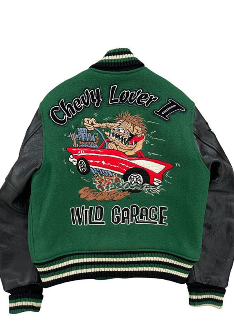 Men's Green Chevy Lover II Varsity Jacket | Premium Wool & Leather Baseball Jacket - The Western Jacket