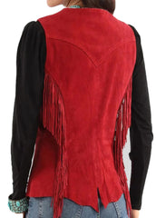 Red Suede Fringe Western Vest for Women – Classic Cowgirl Style by The Western Jacket