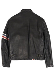 Men’s Black Genuine Leather Racer Jacket with Red and White Stripes – The Western Jacket