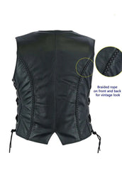 Women’s Black Leather Biker Vest – Vintage Braided Side Lace Waistcoat | The Western Jacket