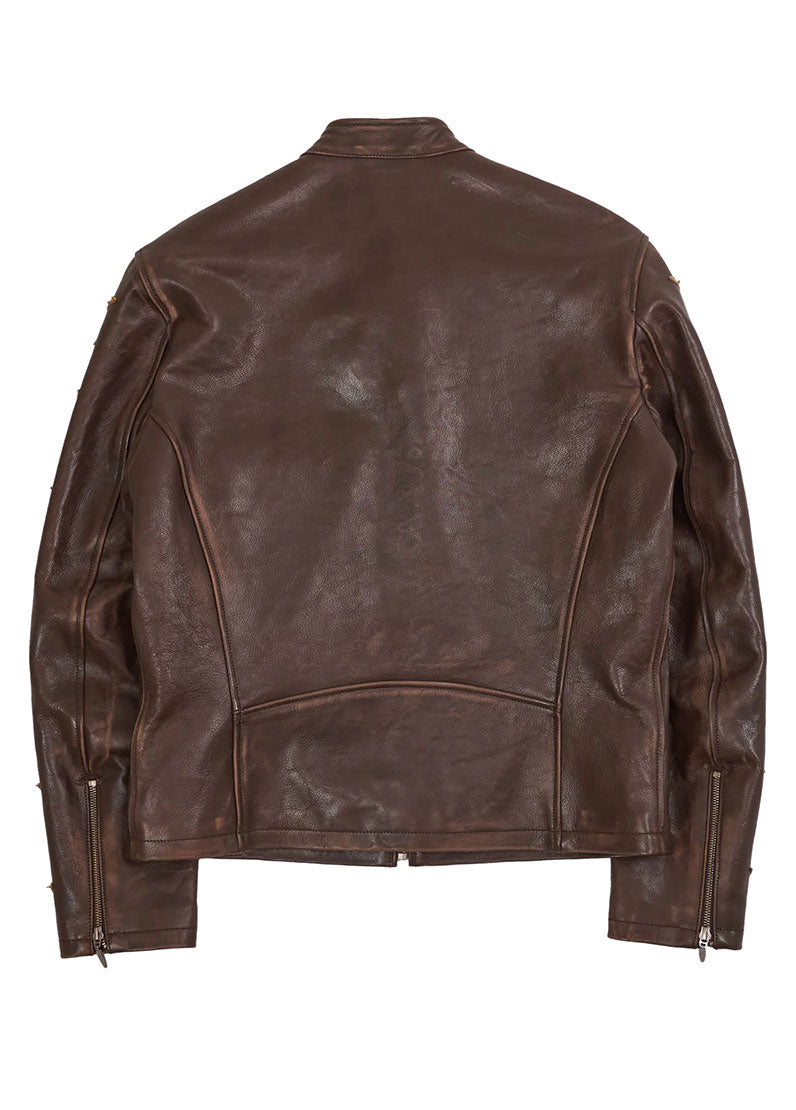 Men’s Brown Genuine Leather Star Sleeve Biker Jacket – The Western Jacket