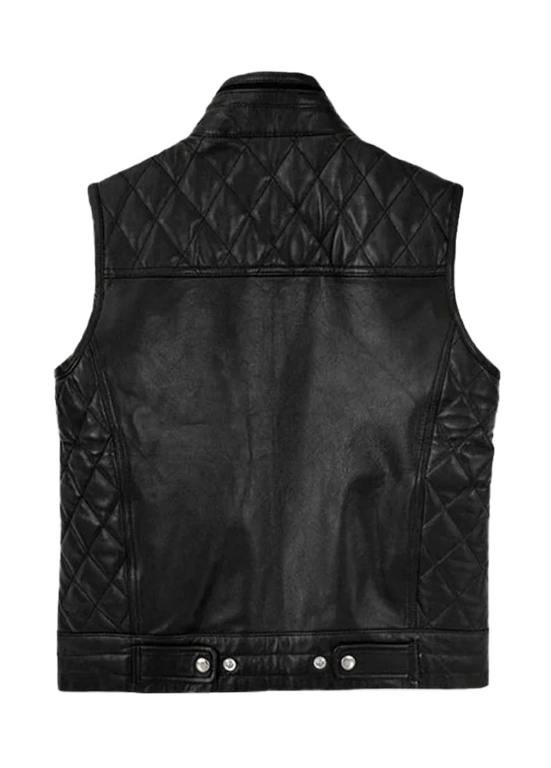Men’s Black Leather Biker Vest – Quilted Motorcycle Sleeveless Jacket | The Western Jacket