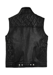 Men’s Black Leather Biker Vest – Quilted Motorcycle Sleeveless Jacket | The Western Jacket