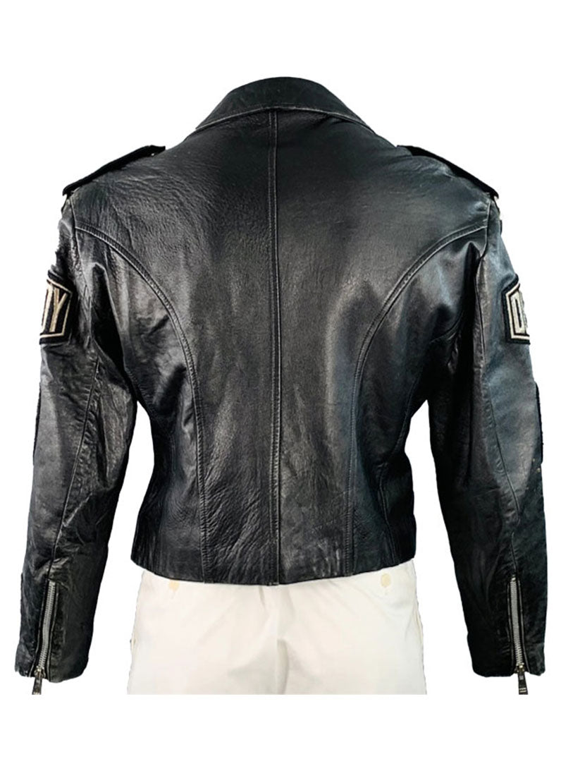 Men’s Black Classic Biker Leather Jacket with Embroidered Patches – Genuine Leather by The Western Jacket