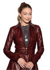 Women's Deep Maroon Genuine Leather Long Coat | The Western Jacket
