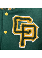Cleveland Pumpkins Green Varsity Jacket – Premium Wool & Leather Letterman Jacket | Vintage Football Patch Bomber | The Western Jacket