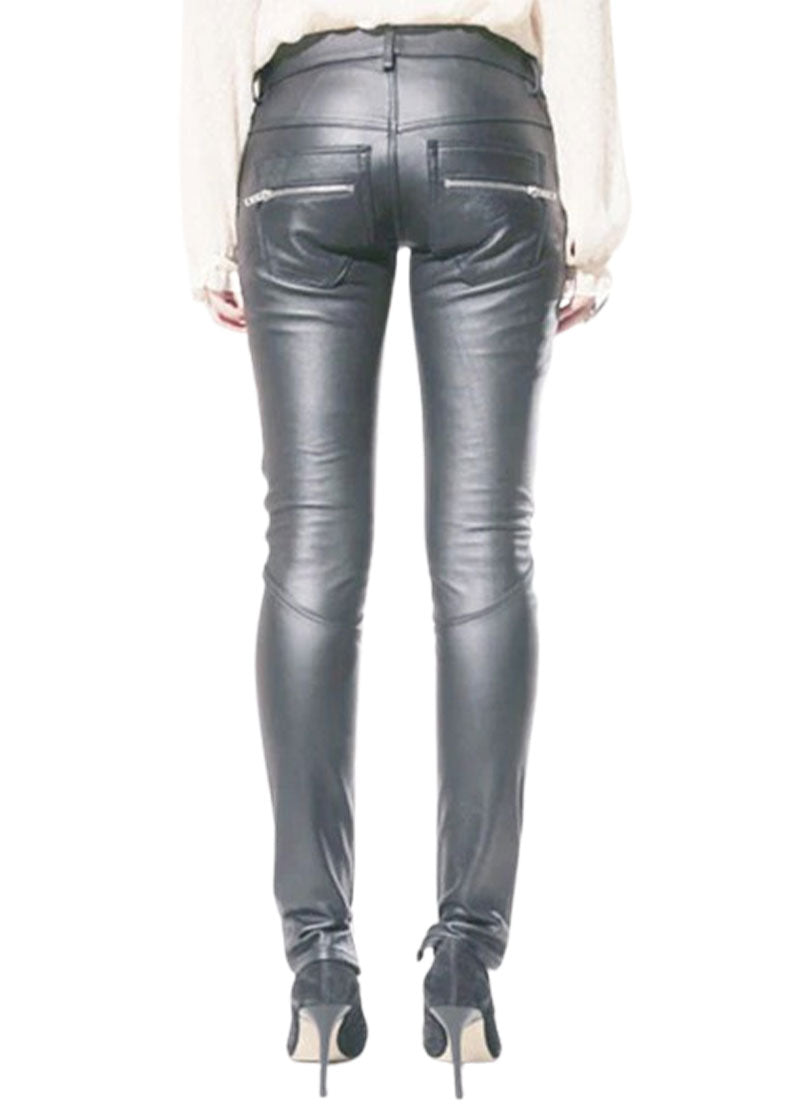 Women’s Black Genuine Leather Lace-Up Skinny Pants – The Western Jacket