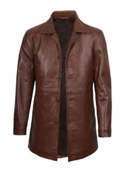 Men's Classic Maverick Genuine Brown Leather Car Coat