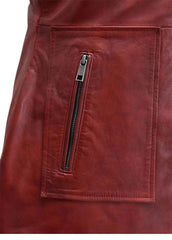 Women’s Maroon Genuine Leather Short-Sleeve Dress | The Western Jacket