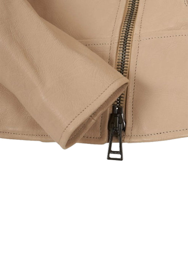 Women’s Beige Genuine Leather Biker Jacket – Stylish Short Fit by The Western Jacket