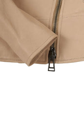 Women’s Beige Genuine Leather Biker Jacket – Stylish Short Fit by The Western Jacket