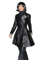 Women’s Black Flared Genuine Leather Long Coat | The Western Jacket